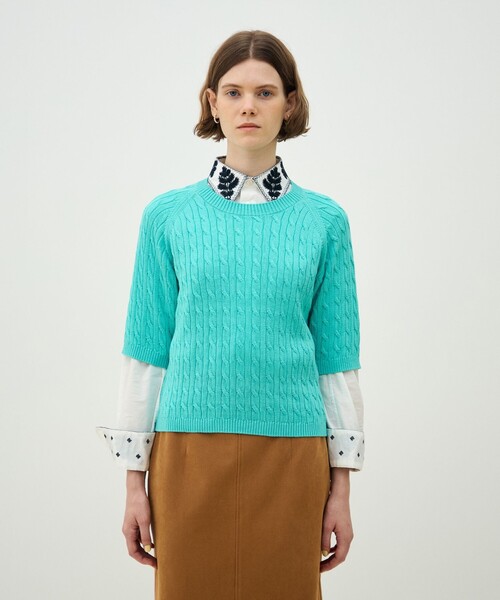 MACPHEE（マカフィー）の「ギザケーブル ハーフスリーブプルオーバー（ニット/セーター・レディース・ブラック系その他/パープル/ネイビー/イエロー/レッド/ホワイト・S）」の8枚目の写真