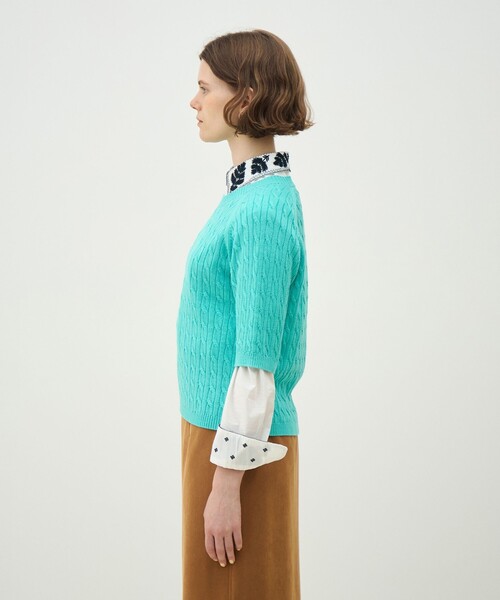 MACPHEE（マカフィー）の「ギザケーブル ハーフスリーブプルオーバー（ニット/セーター・レディース・ブラック系その他/パープル/ネイビー/イエロー/レッド/ホワイト・S）」の9枚目の写真