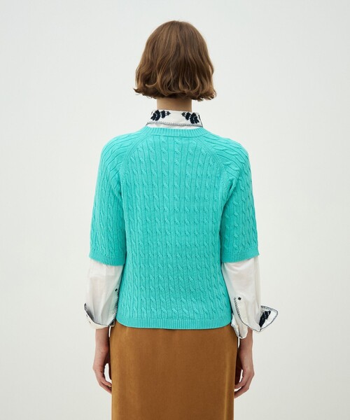 MACPHEE（マカフィー）の「ギザケーブル ハーフスリーブプルオーバー（ニット/セーター・レディース・ブラック系その他/パープル/ネイビー/イエロー/レッド/ホワイト・S）」の10枚目の写真