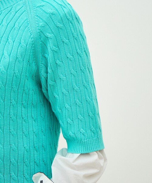 MACPHEE（マカフィー）の「ギザケーブル ハーフスリーブプルオーバー（ニット/セーター・レディース・ブラック系その他/パープル/ネイビー/イエロー/レッド/ホワイト・S）」の12枚目の写真