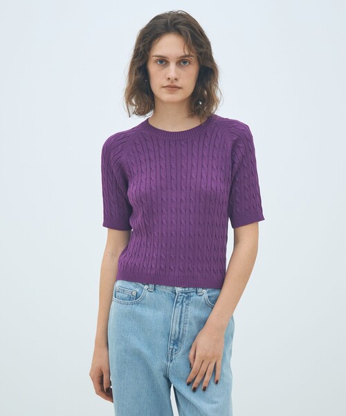 MACPHEE（マカフィー）の「ギザケーブル ハーフスリーブプルオーバー（ニット/セーター・レディース・ブラック系その他/パープル/ネイビー/イエロー/レッド/ホワイト・S）」の20枚目の写真