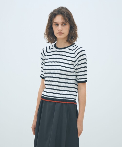 MACPHEE（マカフィー）の「ギザケーブル ハーフスリーブプルオーバー（ニット/セーター・レディース・ブラック系その他/パープル/ネイビー/イエロー/レッド/ホワイト・S）」の22枚目の写真