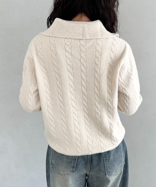 CLEA(クレア)の「ハーフジップケーブル編みニットトップス(ニット/セーター・レディース・グレー/ベージュ/ブラウン/ピンク・FREE)」の15枚目の写真