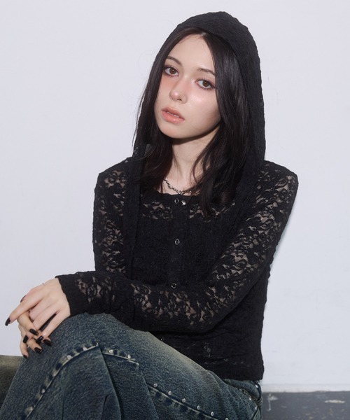 ENVYM（アンビー）の「フロント釦レーストップス（Tシャツ/カットソー・レディース・ブラック/ブラウン/ボルドー・FREE）」の10枚目の写真