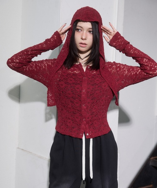 ENVYM（アンビー）の「フロント釦レーストップス（Tシャツ/カットソー・レディース・ブラック/ブラウン/ボルドー・FREE）」の21枚目の写真