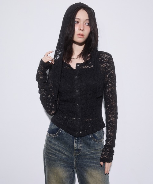 ENVYM（アンビー）の「フロント釦レーストップス（Tシャツ/カットソー・レディース・ブラック/ブラウン/ボルドー・FREE）」の5枚目の写真