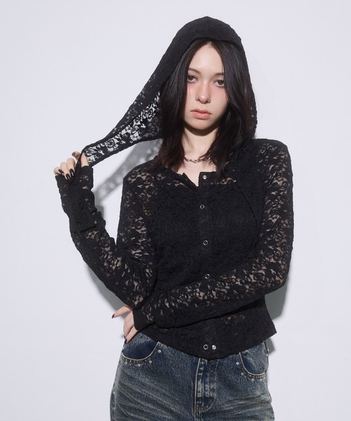 ENVYM（アンビー）の「フロント釦レーストップス（Tシャツ/カットソー・レディース・ブラック/ブラウン/ボルドー・FREE）」の6枚目の写真