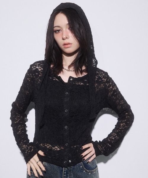 ENVYM（アンビー）の「フロント釦レーストップス（Tシャツ/カットソー・レディース・ブラック/ブラウン/ボルドー・FREE）」の7枚目の写真