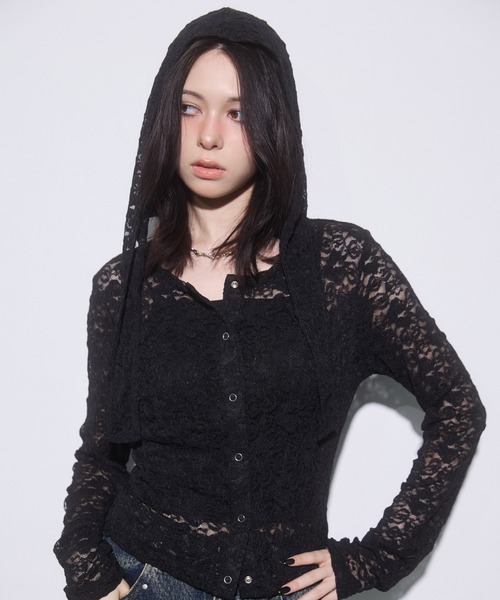 ENVYM（アンビー）の「フロント釦レーストップス（Tシャツ/カットソー・レディース・ブラック/ブラウン/ボルドー・FREE）」の8枚目の写真