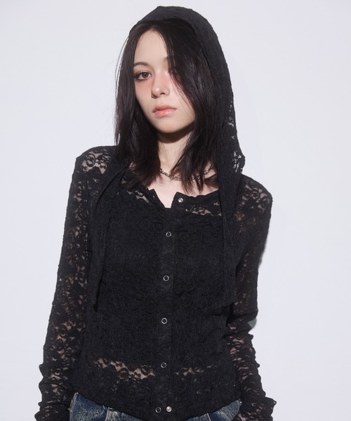 ENVYM（アンビー）の「フロント釦レーストップス（Tシャツ/カットソー・レディース・ブラック/ブラウン/ボルドー・FREE）」の9枚目の写真