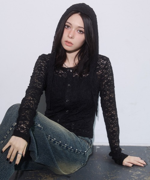 ENVYM（アンビー）の「フロント釦レーストップス（Tシャツ/カットソー・レディース・ブラック/ブラウン/ボルドー・FREE）」の12枚目の写真