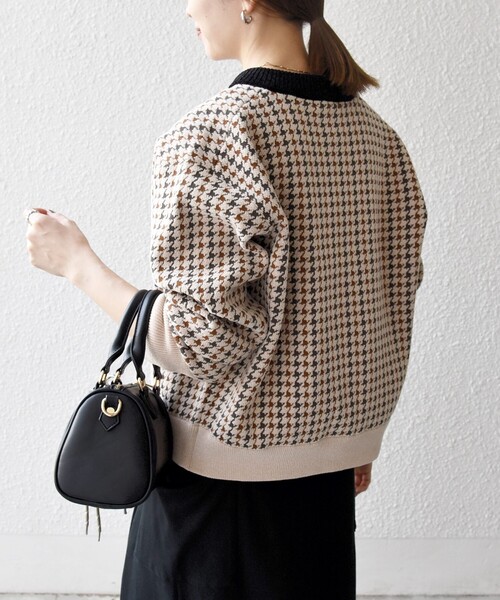 SHIPS any:〈手洗い可能〉モールヤーン クルーネック 千鳥柄