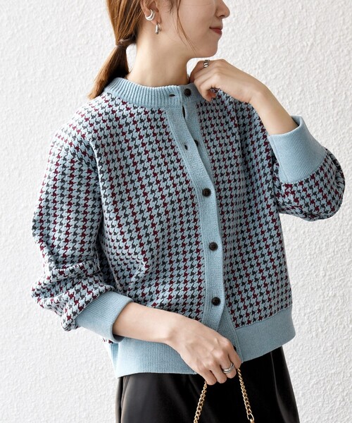 SHIPS any:〈手洗い可能〉モールヤーン クルーネック 千鳥柄