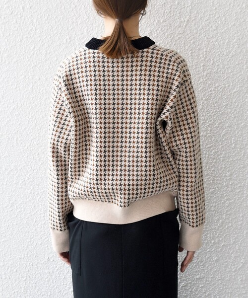 SHIPS anyモールヤーン クルーネック 千鳥柄 カーディガン SHIPS any:〈手洗い可能〉モールヤーン クルーネック 千鳥柄