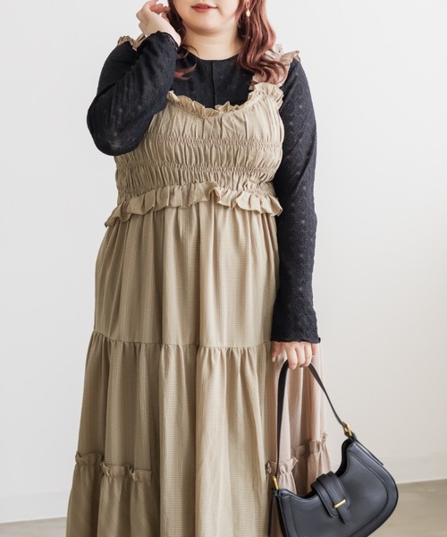 CLETTEオリジナルフリルデザインシャーリングキャミワンピース