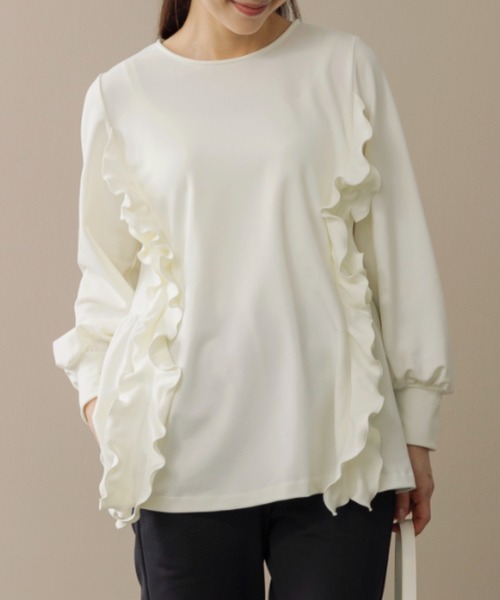 Sono(ソーノ)の「【SONO/ソーノ】【WARM STRETCH】サイドフリルチュニックプルオーバー(Tシャツ/カットソー・レディース・ホワイト/ブラック/ネイビー・F)」の1枚目の写真