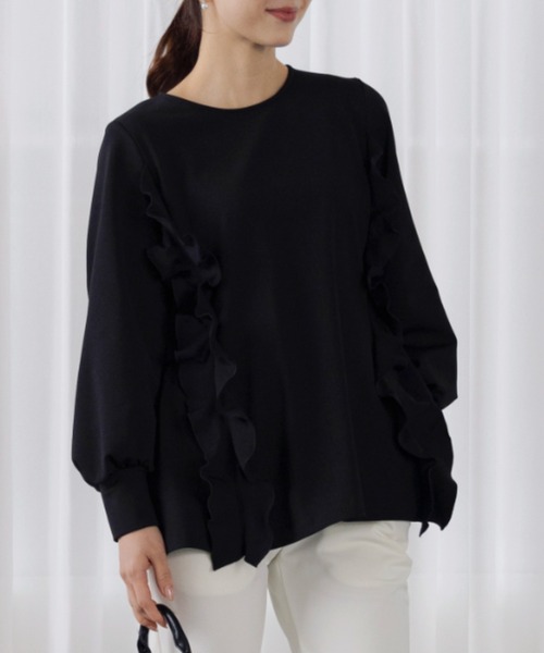 Sono(ソーノ)の「【SONO/ソーノ】【WARM STRETCH】サイドフリルチュニックプルオーバー(Tシャツ/カットソー・レディース・ホワイト/ブラック/ネイビー・F)」の2枚目の写真