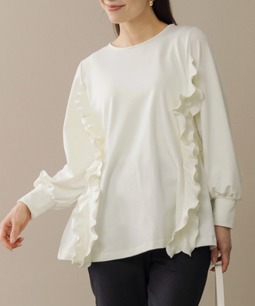 Sono(ソーノ)の「【SONO/ソーノ】【WARM STRETCH】サイドフリルチュニックプルオーバー(Tシャツ/カットソー・レディース・ホワイト/ブラック/ネイビー・F)」の4枚目の写真
