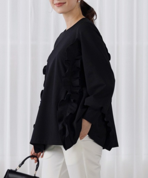 Sono(ソーノ)の「【SONO/ソーノ】【WARM STRETCH】サイドフリルチュニックプルオーバー(Tシャツ/カットソー・レディース・ホワイト/ブラック/ネイビー・F)」の9枚目の写真