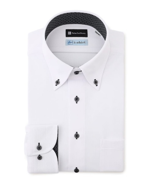Perfect Suit FActory(パーフェクトスーツファクトリー)の「【冷感/完全ノーアイロン】長袖アイシャツ【アイスセンサー】ボタンダウン ホワイト/サックス(ビジネスシャツ・メンズ・ホワイト・首回り39cm-裄丈82cm/首回り41cm-裄丈84cm/首回り45cm-裄丈86cm/首回り37cm-裄丈80cm/首回り43cm-裄丈86cm)」の2枚目の写真