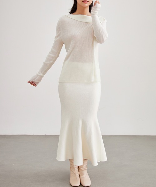 Lace Ladies(レースレディース)の「アシンメトリー パール付き リブ ニット プルオーバー(ニット/セーター・レディース・チャコールグレー/グレー/アイボリー・FREE)」の11枚目の写真