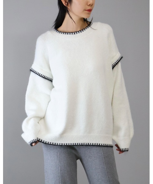 Doumoi（ドゥモエ）の「切り替えデザイン　ニット プルオーバー（ニット/セーター・レディース・アイボリー/ブラック・FREE）」の9枚目の写真