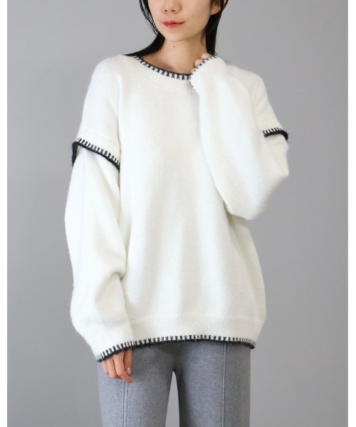Doumoi（ドゥモエ）の「切り替えデザイン　ニット プルオーバー（ニット/セーター・レディース・アイボリー/ブラック・FREE）」の8枚目の写真