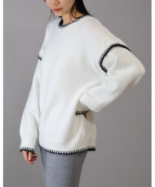Doumoi（ドゥモエ）の「切り替えデザイン　ニット プルオーバー（ニット/セーター・レディース・アイボリー/ブラック・FREE）」の10枚目の写真