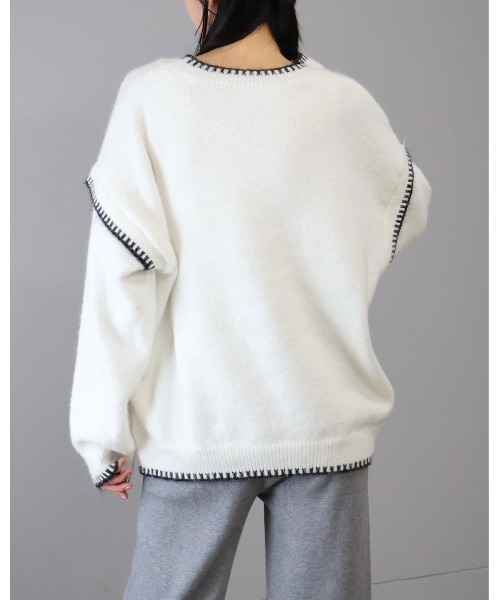 Doumoi（ドゥモエ）の「切り替えデザイン　ニット プルオーバー（ニット/セーター・レディース・アイボリー/ブラック・FREE）」の11枚目の写真