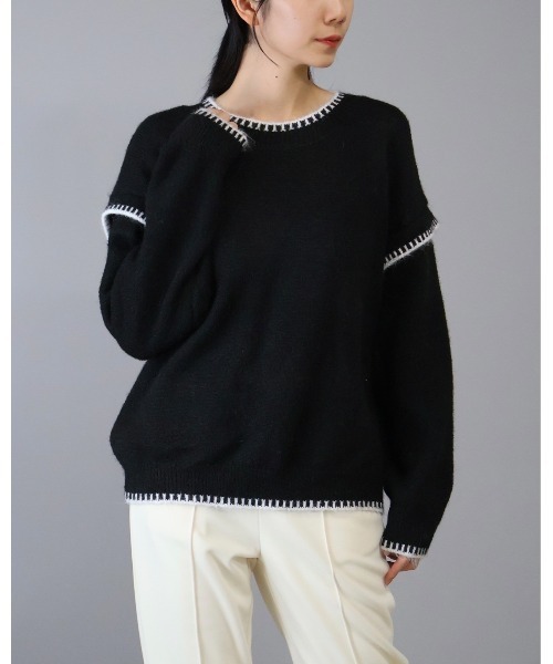 Doumoi（ドゥモエ）の「切り替えデザイン　ニット プルオーバー（ニット/セーター・レディース・アイボリー/ブラック・FREE）」の22枚目の写真