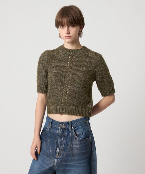 ASTRAET（アストラット）の「＜ASTRAET＞3G アイレット ショートスリーブニット（ニット/セーター・レディース・ダークグリーン/グレー系・FREE）」の12枚目の写真