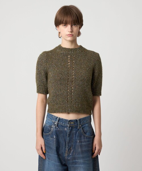 ASTRAET（アストラット）の「＜ASTRAET＞3G アイレット ショートスリーブニット（ニット/セーター・レディース・ダークグリーン/グレー系・FREE）」の15枚目の写真