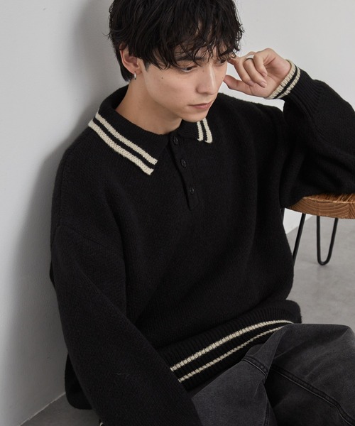 【たまごん 【プロフ必読】】Sovereign ニットポロ ハイゲージ マイクロ ボーダー ニットポロ