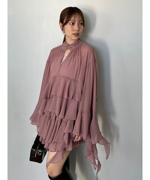 SNIDEL(スナイデル)の「リップルラインブラウス(シャツ/ブラウス・レディース・ローズ/ホワイト・F)」の2枚目の写真