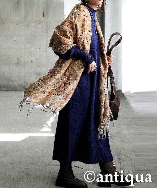 antiqua（アンティカ）の「エスニック柄 大判ストール（ストール/ショール・レディース・ベージュ/レッド/ネイビー/パープル/キャメル・FREE）」の22枚目の写真