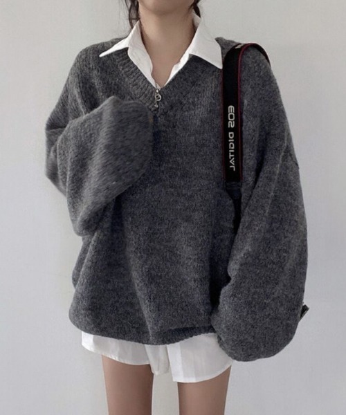 yuue' ( wear )(ユーイ)の「Vネックオーバーサイズニット/ボリュームセーター(ニット/セーター・レディース・グレー/アイボリー/ピンク・FREE)」の15枚目の写真