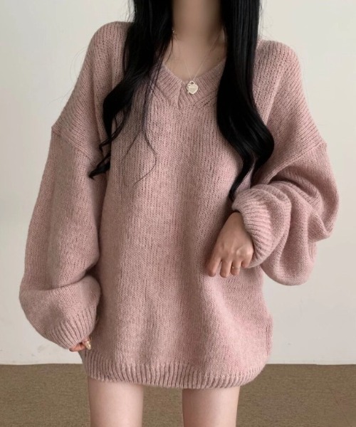 yuue' ( wear )(ユーイ)の「Vネックオーバーサイズニット/ボリュームセーター(ニット/セーター・レディース・グレー/アイボリー/ピンク・FREE)」の22枚目の写真
