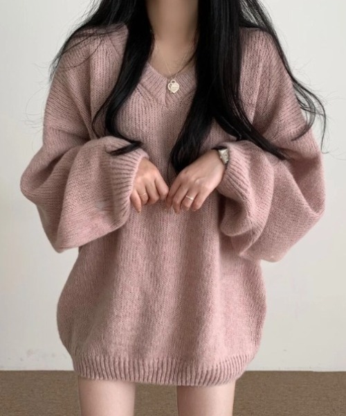 yuue' ( wear )(ユーイ)の「Vネックオーバーサイズニット/ボリュームセーター(ニット/セーター・レディース・グレー/アイボリー/ピンク・FREE)」の21枚目の写真