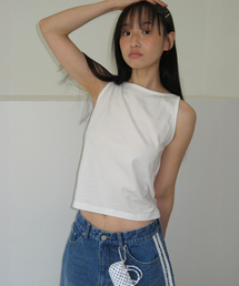 DOT BOATNECK SLEEVELESS WHITE