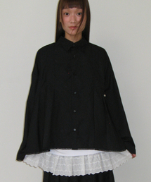 PANDENT TORCHON LACE PLEATS SHIRT BLACK