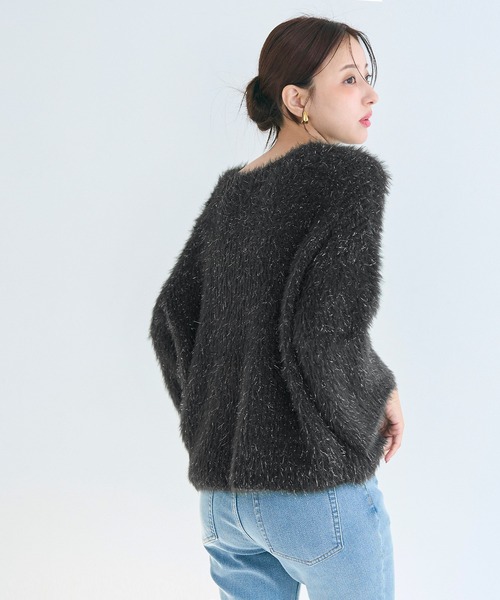 coca（coca）（コカ）の「ふんわりラメシャギーニットトップス（ニット/セーター・レディース・ライトグレー/チャコール・S/M/L）」の4枚目の写真