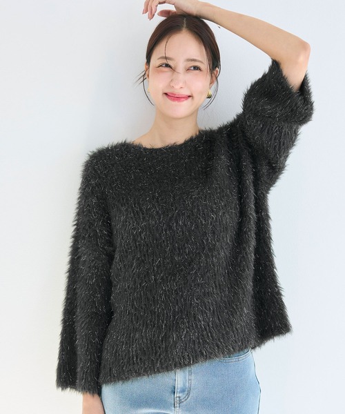 coca（coca）（コカ）の「ふんわりラメシャギーニットトップス（ニット/セーター・レディース・ライトグレー/チャコール・S/M/L）」の5枚目の写真