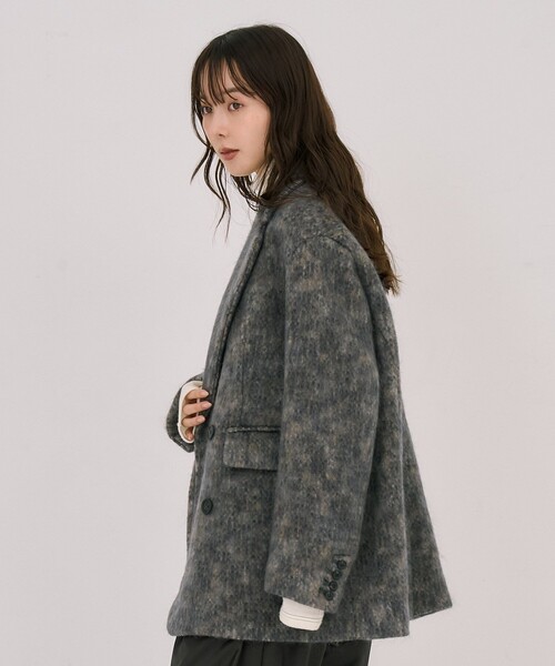 UNITED TOKYO（ユナイテッドトウキョウ）の「シャギーオーバージャケット｜ウールコート/モヘヤ/ジャケットコート/ショートコート/オフィスカジュアル/冬服（チェスターコート・レディース・ネイビー/ダークグレー・2/1）」の7枚目の写真