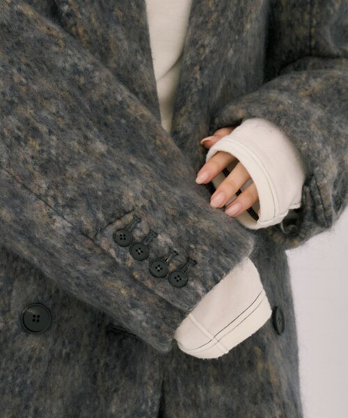 UNITED TOKYO（ユナイテッドトウキョウ）の「シャギーオーバージャケット｜ウールコート/モヘヤ/ジャケットコート/ショートコート/オフィスカジュアル/冬服（チェスターコート・レディース・ネイビー/ダークグレー・2/1）」の13枚目の写真