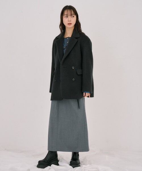 UNITED TOKYO（ユナイテッドトウキョウ）の「シャギーオーバージャケット｜ウールコート/モヘヤ/ジャケットコート/ショートコート/オフィスカジュアル/冬服（チェスターコート・レディース・ネイビー/ダークグレー・2/1）」の17枚目の写真