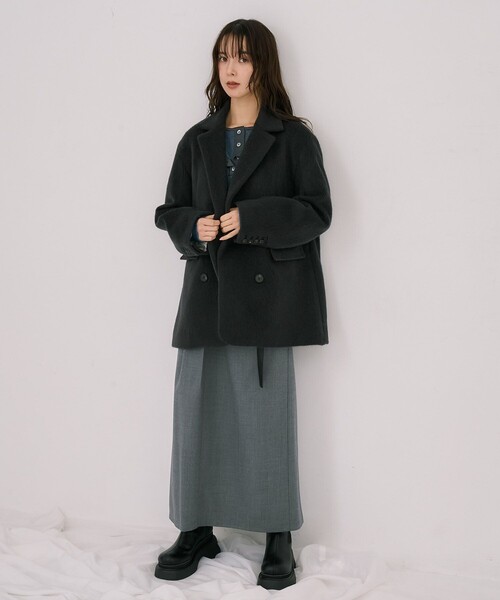 UNITED TOKYO（ユナイテッドトウキョウ）の「シャギーオーバージャケット｜ウールコート/モヘヤ/ジャケットコート/ショートコート/オフィスカジュアル/冬服（チェスターコート・レディース・ネイビー/ダークグレー・2/1）」の18枚目の写真