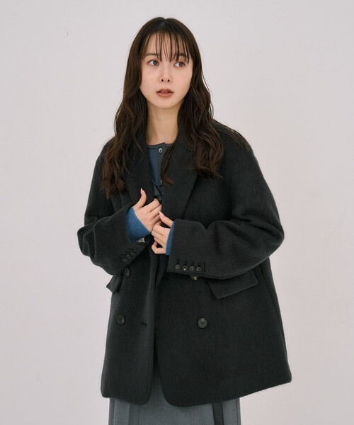 UNITED TOKYO（ユナイテッドトウキョウ）の「シャギーオーバージャケット｜ウールコート/モヘヤ/ジャケットコート/ショートコート/オフィスカジュアル/冬服（チェスターコート・レディース・ネイビー/ダークグレー・2/1）」の19枚目の写真
