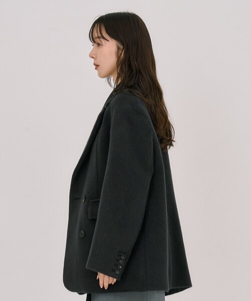 UNITED TOKYO（ユナイテッドトウキョウ）の「シャギーオーバージャケット｜ウールコート/モヘヤ/ジャケットコート/ショートコート/オフィスカジュアル/冬服（チェスターコート・レディース・ネイビー/ダークグレー・2/1）」の22枚目の写真