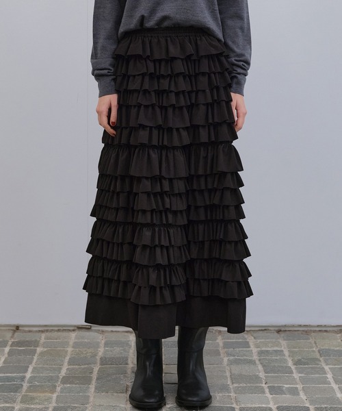 LE CIEL BLEU(ルシェルブルー)の「ラッフルミディスカート / Ruffle Midi Skirt(スカート・レディース・ブラック・36)」の6枚目の写真