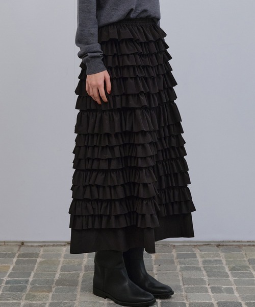 LE CIEL BLEU(ルシェルブルー)の「ラッフルミディスカート / Ruffle Midi Skirt(スカート・レディース・ブラック・36)」の7枚目の写真